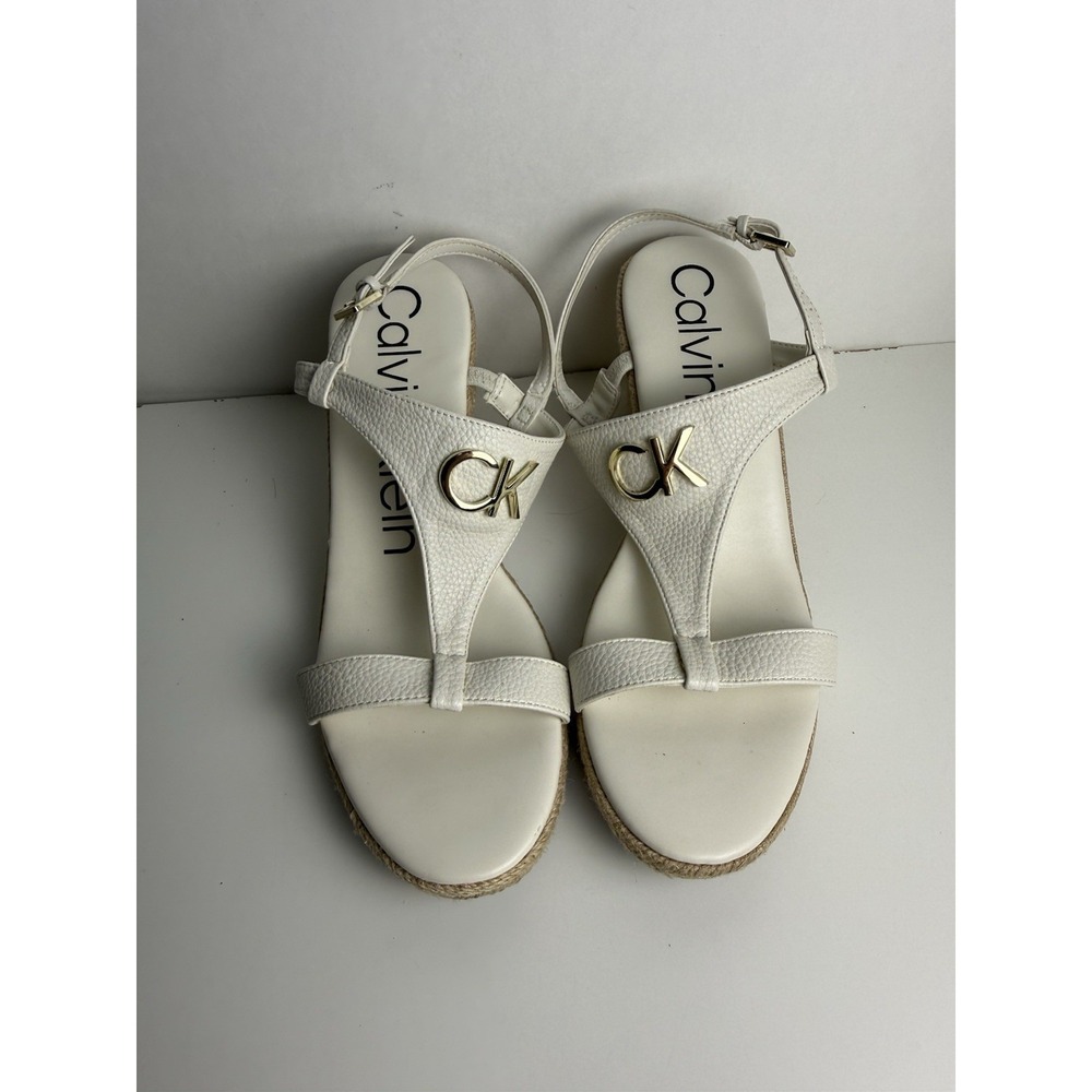 Calvin Klein Sandals Womens 9.5 Wedge Sling back White